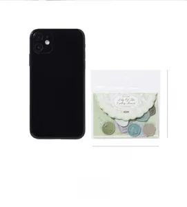 Detail of 3D foam stickers package with floral motifs and size comparison with phone