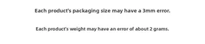 Information chart detailing product size 3mm and weight 2g variance for accuracy