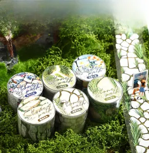 Detail showing stone path PET tape set on faux moss with artistic garden patterns