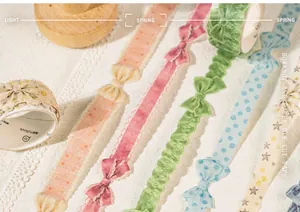 Detail of bow-shaped washi tape with lace patterns for creative DIY journaling