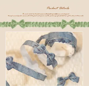 Detail of green ruffle and blue denim bow decorative tape for journal layering