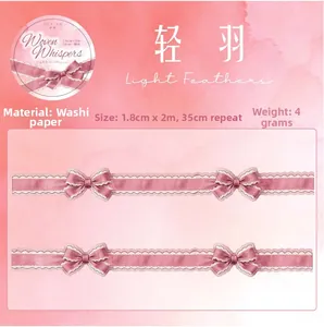 Detail of vintage pink bow washi tape with lace patterns for DIY scrapbooking
