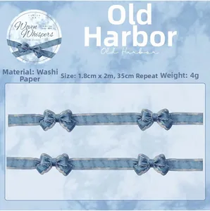 Detail view of vintage blue ribbon washi tape with 1.8cm width for DIY scrapbooking