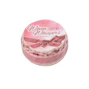 Pink decorative washi tape with lace bow patterns for journaling and scrapbooking