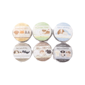 Set of 6 cute PET dog series washi tapes in various sizes for DIY journaling and crafts
