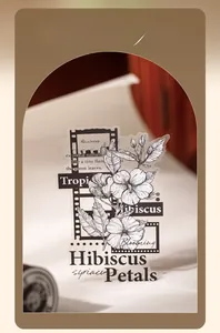 Gros plan détaillé des autocollants en PET rétro avec hibiscus et texture de film