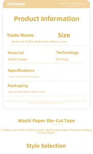 Detail showing specifications of Weekend Coffee Shop washi tape, 45mm width and 2m length