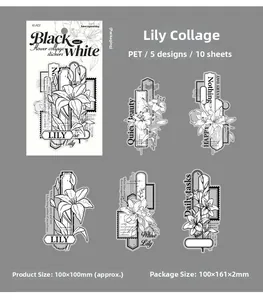 Détails des autocollants lis noir et blanc en PET avec dimensions et matériaux