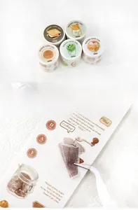 Macro detail of Weekend Coffee Club washi tape set with hand-drawn cafe illustrations