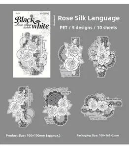 Autocollants en PET aux motifs de roses monochromes pour la décoration de journaux DIY