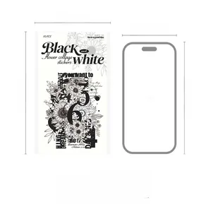 Comparaison de taille d'autocollants floraux noir et blanc montrant un paquet 100x161mm