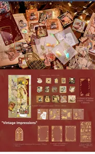 Contenuto dettagliato del kit di cancelleria vintage con pizzo dorato e carta retrò