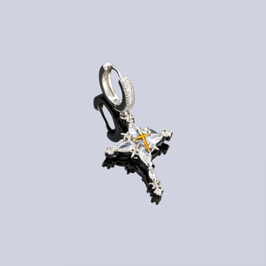 Unisex Icy Snowflake Cross Dangle Earrings Copper Zirconia Hoop Ear Clip Non Piercing Hip Hop Jewelry For Men Women