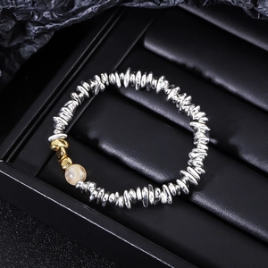 Modern anti-static hematite beaded bracelet with silver, gold, and yellow natural stones
