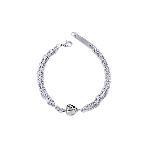 Dual-layer stainless steel chain bracelet with retro hollow heart pendant and lobster clasp