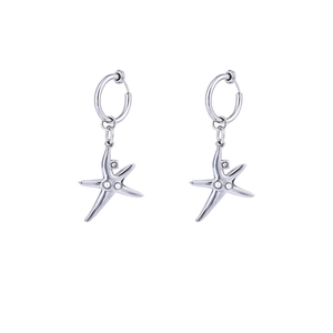 Boucles d'oreilles créoles en acier titane argenté avec pendentifs étoile de mer