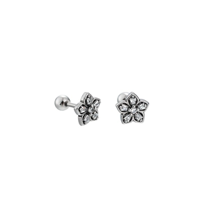 Titanium steel flower stud earrings with zircon stones and screw back ball closure