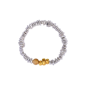 Handmade hematite anti-static beaded bracelet with silver discs and gold accents