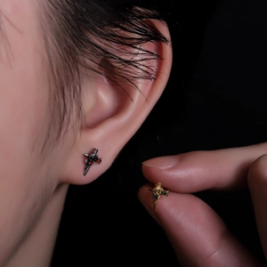 Gothic rose and sword titanium steel studs with zircon accents in silver and gold