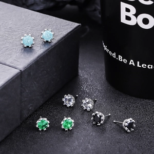Crown Shape Copper Rhinestone Stud Earrings For Men Women Minimalist Round Inlaid Earring Luxury Fashion Jewelry Gift