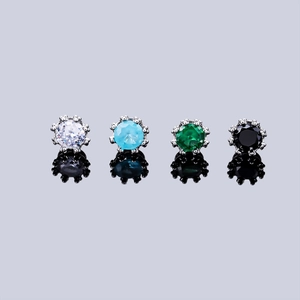 Sparkling crown zircon stud earrings in white, blue, green and black with silver settings