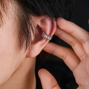 Manchette d'oreille en argent avec zircons carrés et cristaux de luxe pour hommes et femmes