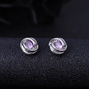 Orecchini magnetici Mobius in argento con zircone viola, stile senza foro lobo