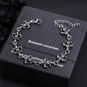 Vintage Alloy Fleur-de-lis Cross Chain Necklace And Bracelet Punk Gothic Antique Silver Jewelry For Men Women