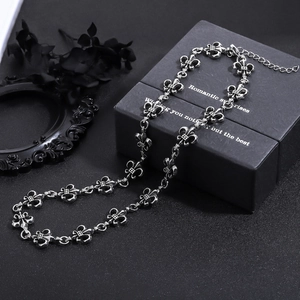 Vintage silver fleur-de-lis necklace for men with gothic punk link design and extendable chain