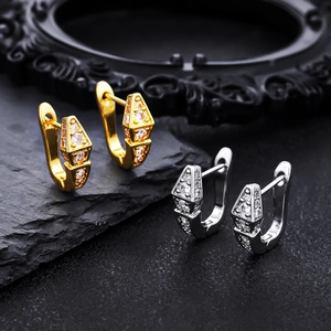 Geometric Rhinestone Huggie Earrings For Men Women Copper Metal With Stainless Steel Pin Lightweight Luxury Jewelry