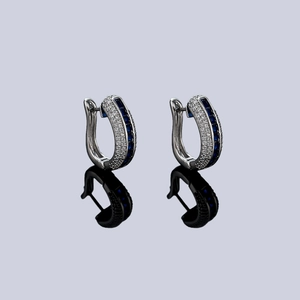 Fashion Copper Blue Rhinestone Hoop Earrings For Men Women Geometric Huggie Ear Buckle Luxury Personalized Daily Jewelry