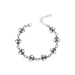 Retro antique silver Fleur-de-lis chain bracelet for men with lobster clasp and extender