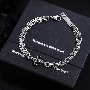 Retro Titanstahl Lilie Kreuz Armband Für Damen Herren Doppellagige Kette ID Platte Punk Hip Hop Gothik Schmuck Geschenk