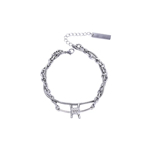 Double-layered punk chain bracelet with silver barbwire design and lobster clasp