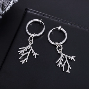 Titanium Steel Leaf Branch Pendant Ear Clips For Women Men No Piercing Fashion Polished Minimalist Jewelry Accessories