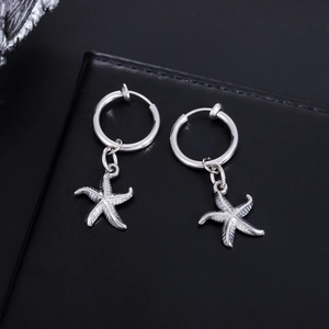 Orecchini a Clip a Cerchio con Ciondolo a Stella Marina in Acciaio Inossidabile Uomo Donna Semplici Tono Argento Gioielli Regalo