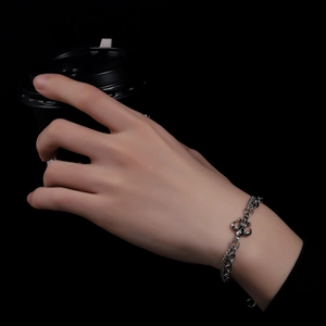 Retro Silber Doppelketten-Armband mit Lilienkreuz-Anhänger für Herren und Damen