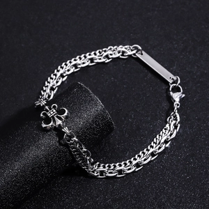 Retro Edelstahl Armband mit Fleur-de-Lis Anhänger und zweireihiger Kettenstruktur
