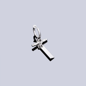 Polished silver titanium steel clip-on earring with rectangle tag pendant for men