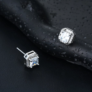 Square Halo Rhinestone Stud Earrings Copper Stainless Steel Post Geometric Sparkling Fashion Jewelry For Men Women