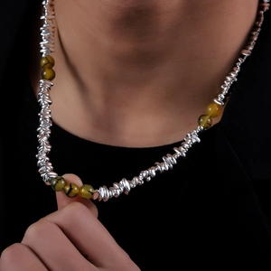 Minimalist Hematite Agate Necklace For Men Women Irregular Silver Metal Bead Necklace Anti Static Fashion Jewelry Gift