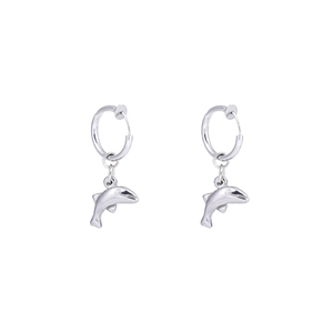 Boucles d'oreilles créoles dauphin en acier inoxydable poli avec détails en zircone