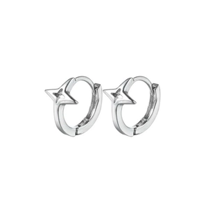 Unisex Alloy Silver Star Hoop Earrings Minimalist Personalized Four-pointed Star Huggie Earrings Fashion Jewelry Accessories Gift
