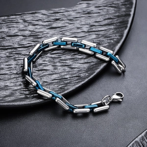 Modern Stainless Steel Men Bracelet Blue Silver Two Tone Cuban Chain Bracelet Geometric Industrial Jewelry Gift For Unisex