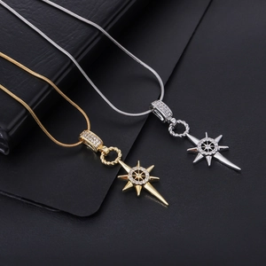 Stainless Steel Alloy Rhinestone Eight-Pointed Star Pendant Necklace Geometric North Star Snake Chain Jewelry Gift For Unisex