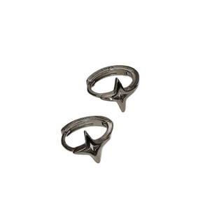 Polished S925 sterling silver four-point star hoop earrings with secure buckle closure