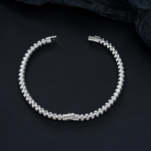 Minimalist Stainless Steel Bangle For Men Women Spiral Texture Bead Bracelet Polished Metal Unique Fashion Jewelry Gift