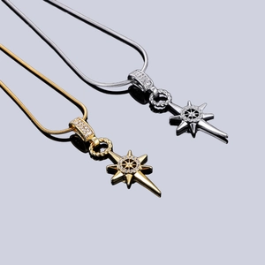 Star pendant necklace in gold and silver finish with crystal zircon center on mirror base