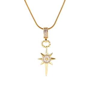 Gold eight-pointed star pendant necklace with zircons and sleek snake chain