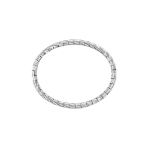 Polished silver stainless steel bangle with diamond-cut braided texture and clasp
